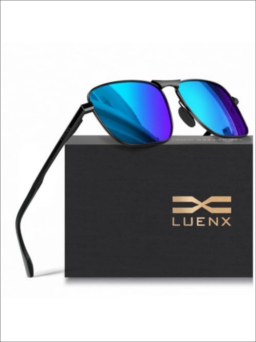 Luenx Mens Retro Rectangular Aviator Polarized Sunglasses UV400 Driving